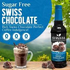 Syruvia Sugar Free Swiss Chocolate Syrup - 25.4 fl oz. Premium Flavoring Syrup For Coffee