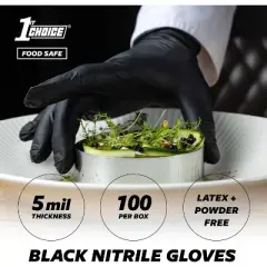 1st Choice 5 Mil Black Disposable Nitrile Gloves - Medium Duty, Industrial Grade - Perfect for Cleaning, Food Service & Automotive Use
