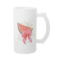Elanze Designs Freezable Beer Stein Mug With Thumb Grip Handle, 16 Ounce Frosted Glass, Watermelon