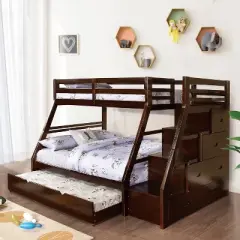 Twin Over Full Kids' Reece Bunk Bed Dark Walnut - ioHOMES