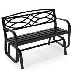 Costway 2-Person Outdoor Glider Bench with Metal Frame Armrests Geometric Backrest