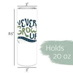Elanze Designs Never Grow Up Neverland Navy and Green 20 ounce Stainless Steel Travel Tumbler with Lid For Your On The Go Beverages