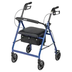 Drive Medical Rollator with 6&Prime; Wheels - Padded Seat, Fold-Up Removable Backrest, Loop Locks - Blue