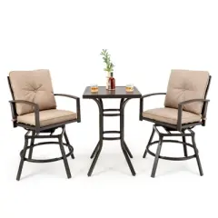 Tangkula Set of 3 Swivel Bar Height Bistro Set Cushioned Table Stools Furniture Patio Outdoor