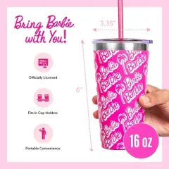 Barbie x Dragon Glassware 16 oz Vacuum Insulated Tumbler with Lid and Straws Classic