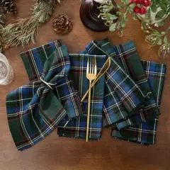 Elrene Stowe Tartan Holiday Plaid Cotton Napkins, Set of 8 - Elrene Home Fashions