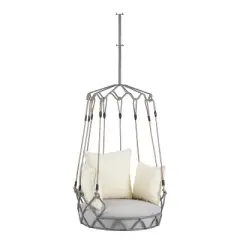 FURNIinspire Patio Swings Outdoor Porch Swing Chair Hanging Basket For Backyard, Garden, Hanging Chair With UV Resistant Cushion, Beige, 34"*32"*77"