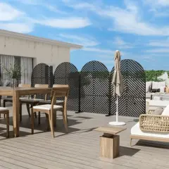 Pexfix 72 x 47 Inch Arch Metal Privacy Screen Freestanding Outdoor Divider Panel For Patio Deck Balcony Heavy Duty Base Weatherproof Black Parallel