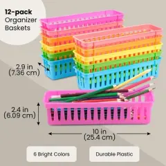 Infinite Curiosity 12-Pack Pencil Holder Trays and Organization Baskets - Plastic Caddy for Desk and Elementary Teacher Supplies