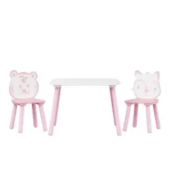Yinvani 3-Piece Kids Table and Chair Set, Kids Activity Table for Drawing, Learning,Playroom or Nursery(Pink&White)