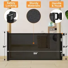 Retractable Baby Gate, Mesh Dog Gate for Doorways, 33" Tall Child Safety Gate for Doorways, Indoor & Outdoors, Stairs, Hallways