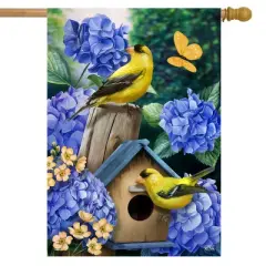 Briarwood Lane Spring House Flag 40x28 For Outdoor Goldfinches and Hydrangea For Spring House Flag