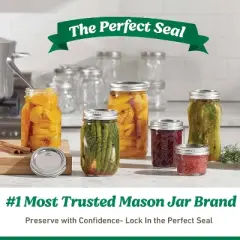 Ball 16oz. 4pk Flute Glass Mason Jar Lid and Band: Clear Canning Jars, Dishwasher-Safe, 2.5" Neck Diameter