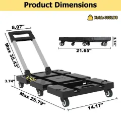 Portable Heavy Duty Folding Hand Truck 330lbs,  6 Wheels Collapsible Luggage Dolly Cart with 1 Elastic Ropes - Compact Trolley Cart for Easy Moving