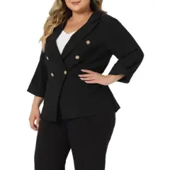 Agnes Orinda Women's Plus Size Office Button Front 3/4 Roll-Up Sleeve Peplum Work Blazers