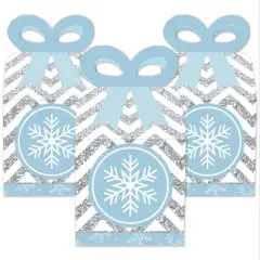 Big Dot of Happiness Winter Wonderland - Square Favor Gift Boxes - Snowflake Holiday Party and Winter Wedding Bow Boxes - Set of 12