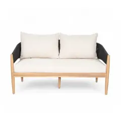 Outdoor Acacia Wood Loveseat,Modern Patio Rope Weave Loveseat with Wood Frame,Lounge Loveseat with Cushion for Garden or Deck-Coolbibila