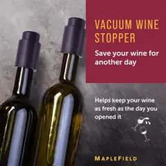Maplefield Vacuum Wine Stoppers - Leak-Proof Vacuum Pump Wine Preserver - Resealable Wine Vacuum Stopper - Plastic - 2 Pack, Purple