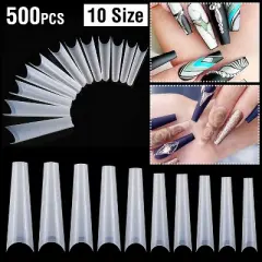 Laromni"500 Pcs Extra Long C Curve Half Cover French False Nail Tips for DIY & Salon Nail Art"Transparent&Natural