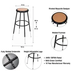 Set of 2 32"-39" Height Adjustable Heavy Duty Steel Accent Barstools Black - Hampden Furnishings