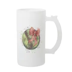 Elanze Designs Freezable Beer Stein Mug With Thumb Grip Handle, 16 Ounce Frosted Glass, Softball With Pink Bow