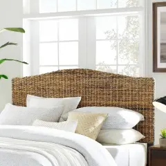 Crosley King Serena Rattan Headboard Banana Leaf: Coastal Style, Pine & Mahogany Frame, No Assembly Required
