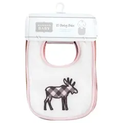 Hudson Baby Infant Girl Cotton Terry Drooler Bibs with Fiber Filling, Girl Moose Bear, One Size