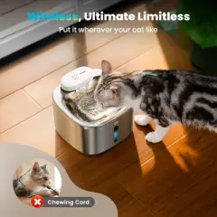 Oneisall PW04 Wireless Cat Fountain: 3.5L Stainless Steel, Battery Operated, Cordless, Rechargeable &ndash; Pet Water Dispenser（w/3Filters)