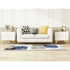 TIRAMISUBEST White Nightstands Set of 2, End Table with 2 Drawers, Night Stand with Metal Legs, Farmhouse Bed Side Table for Living Room, Bedroom