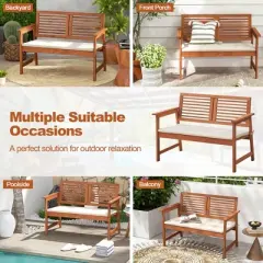 Tangkula Outdoor Bench with Cushion 2-Person Patio Bench w/Slatted Back & Seat Garden Backyard Balcony