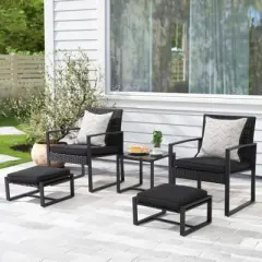 Sunsitt 5pc Steel Wicker Outdoor Patio Conversation Bistro Set