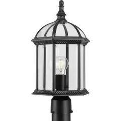 Progress Lighting Dillard 1-Light Outdoor Post Lantern in Textured Black with Clear Beveled Glass