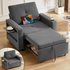 Vipbear Sleeper Sofa Chair Bed, Convertible Sofa Chair 3-in-1, Pull Out Sofa Bed with Adjustable Backrest & USB and Type C Charging Ports