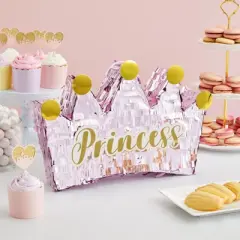 Blue Panda Small Princess Crown Pinata for Girls Birthday Party Supplies, Princess Party Decorations, Pink Foil, 16 x 10.5 In