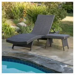 Salem 2pc Wicker Adjustable Chaise Lounge and Table Set - Gray - Christopher Knight Home