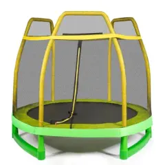 Costway 7 FT Kids Trampoline W/Safety Enclosure Net Spring Pad Indoor Outdoor Heavy Duty Yellow\Blue