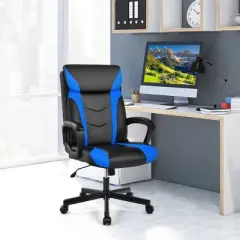Costway Office Chair Computer Desk Chair Swivel Gaming PU Leather w/Padded Armrest White\Blue\Red