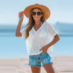 Women's Crochet V-Neck Cover-Up Top - Cupshe