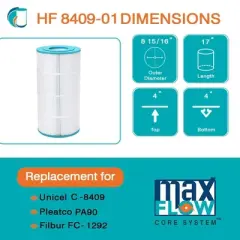 Hurricane Replacement Spa Filter Cartridge for Unicel C-8409, PA90, Filbur FC-1292, Hayward Star-Clear Plus C900, and Hayward X-Stream CC100, 4 Pack