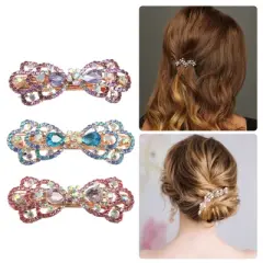 Unique Bargains Women's Hair Clips Accessories Hair Barrettes Sparkly Bling Rhinestones Hairpins 3 Pcs
