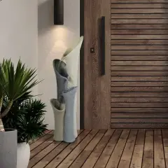 LuxenHome Gray Resin Classical Fluted Columns Outdoor Fountain