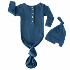 Boy's Baby Organic Knotted Gown + Top Knot Hat - Fawn & Foster