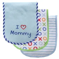 Luvable Friends Baby Boy Cotton Burp Cloths with Fiber Filling 3pk, Blue Mom, One Size