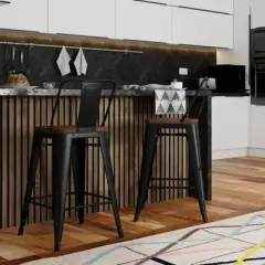 Set of 2 30" Josephine Metal/Wood Counter Height Barstools Black - WyndenHall