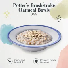 Portmeirion Potter's Brushstroke Oatmeal Bowl, Set of 4, Ideal for Porridge, Soup, Desserts, Durable Earthenware Bowls, Made in UK - Blue