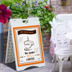 Vinsetto 22&rdquo; x 28" Plastic Folding A-Frame Sandwich Board Sidewalk Sign with Weighted Tank & Weatherproof Design, White