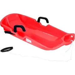 Slippery Racer Downhill Thunder Flexible Kids Toddler Plastic Toboggan Snow Sled with Built in Brake System, Pull Rope, & Handle Grips. Red