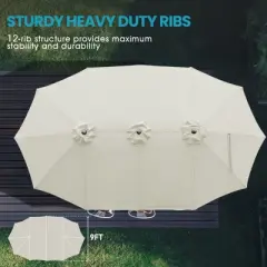 Aoodor 15ft Large Patio Umbrella with Base Stand, Outdoor Double-Sided  Rectangle Market Umbrella with Crank Handle