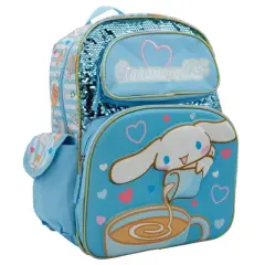 Sanrio&rsquo;s Hello Kitty Backpack for Girls, 16 Inch Cinnamoroll, Kawaii School Bag with Flip Sequins & 3D Molded Front Pocket, Blue