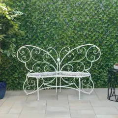 38" x 62" Metal Butterfly Outdoor Bench White - Alpine Corporation